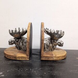 VTG 2002 Vanmark Metal Moose Head Bookends Rustic Cabin Lodge Decor Heavy #2